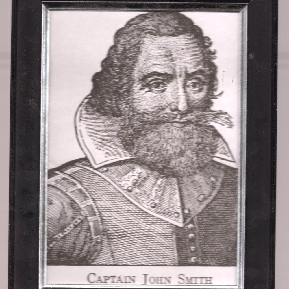 Framed Black & White Photo Reproduction of Woodcut Portrait of Captain John Smit